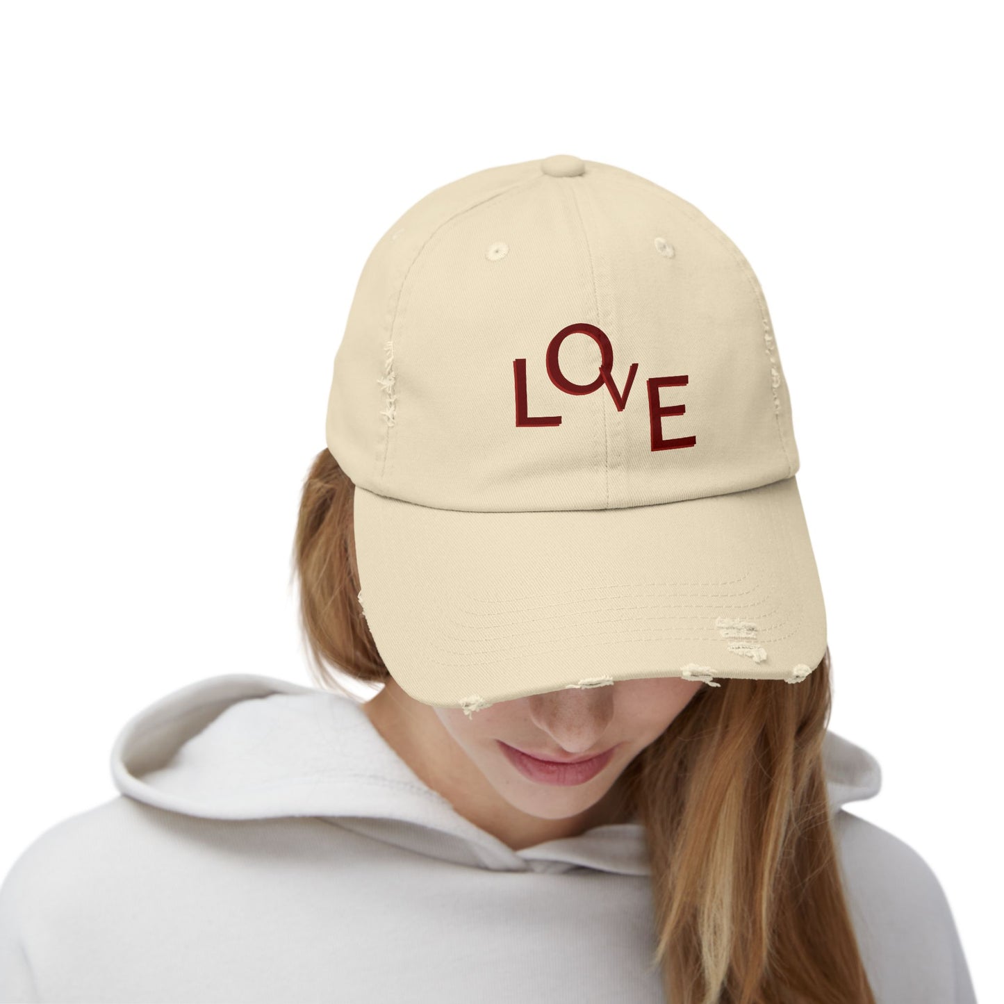 Hat Unisex Distressed Cap Love by Mariu del Campo. - Mariu del Campo