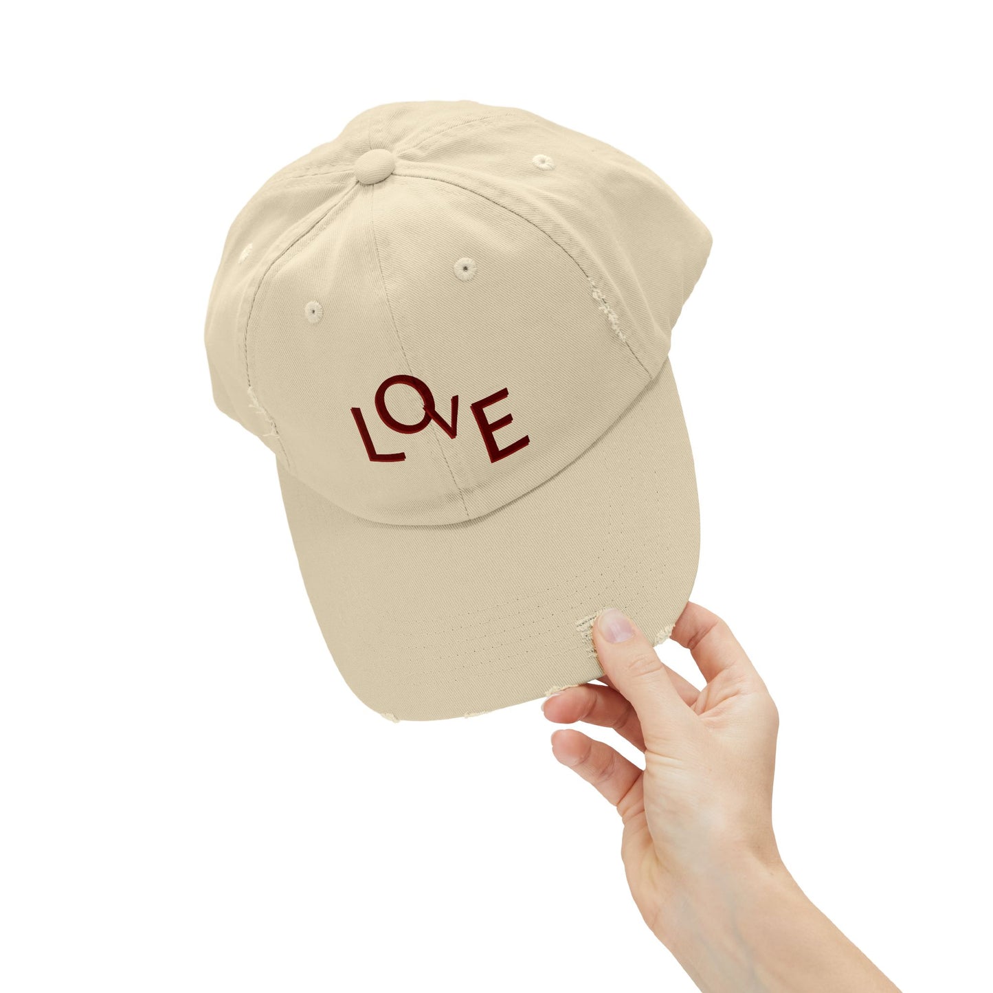 Hat Unisex Distressed Cap Love by Mariu del Campo. - Mariu del Campo