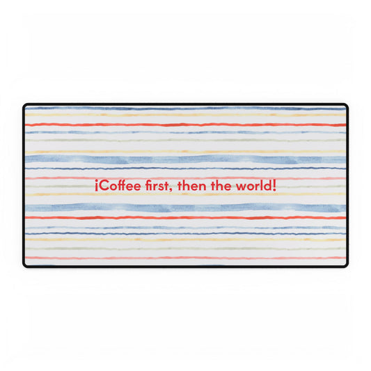 Desk Mat Stripes by Mariu del Campo — large 24x14 size on workspace