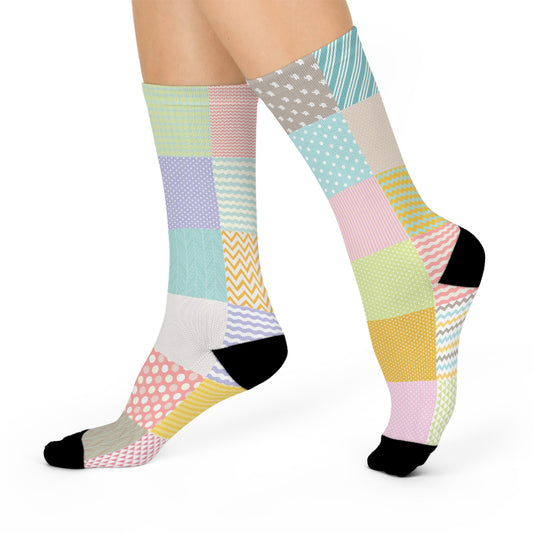 Socks Cushioned Crew Patchwork by Mariu del Campo — crew height side view