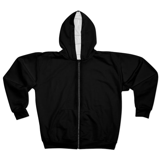 Zip Hoodie Asanas Unisex by Mariu del Campo — back view showing full Asanas artwork