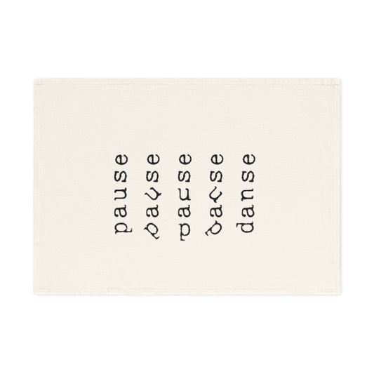 Cotton Tea Towel Pause Danse by Mariu del Campo — hanging in kitchen lifestyle