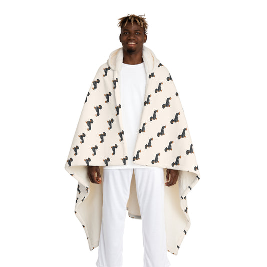 Blanket Hooded Sherpa Dachshund by Mariu del Campo — hood detail close-up