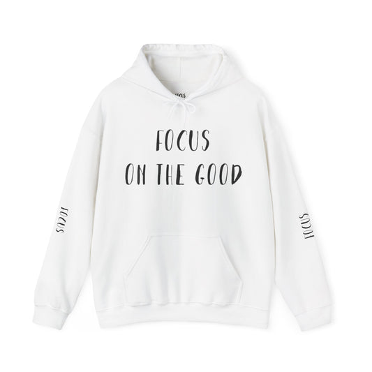 Hoodie Focus on the Good by Mariu del Campo — back view full artwork