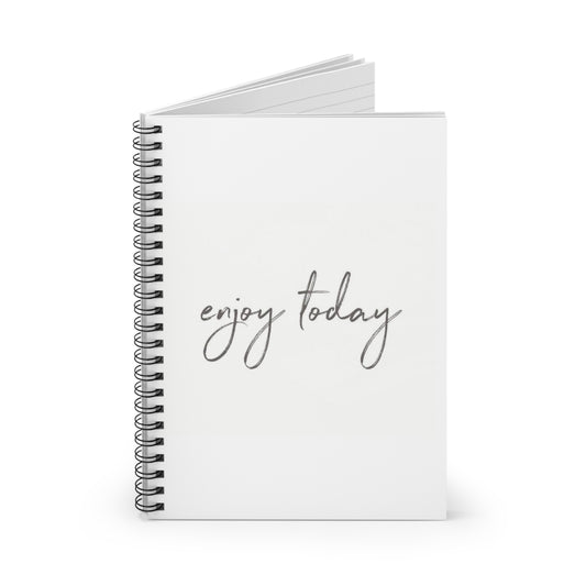 Spiral Notebook Enjoy Today by Mariu del Campo — open pages with ruled lines