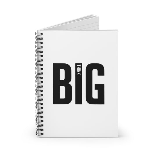 Spiral Notebook Think Big by Mariu del Campo — open pages showing ruled lines