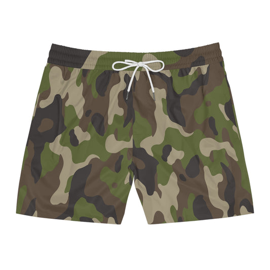 Swim Shorts Men's Mid-Length Brown Camo by Mariu del Campo — back view with white drawstring