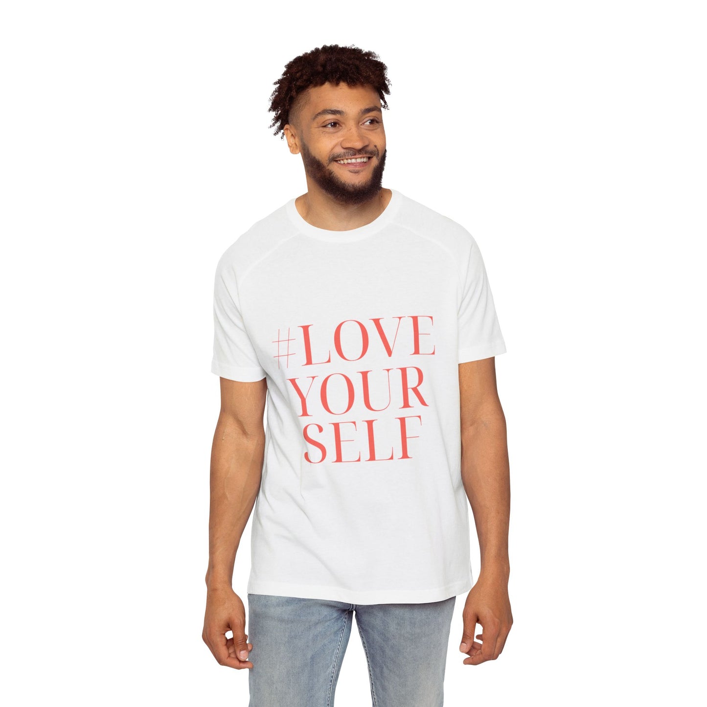T-Shirt #LoveYourSelf Men's Raglan by Mariu del Campo.