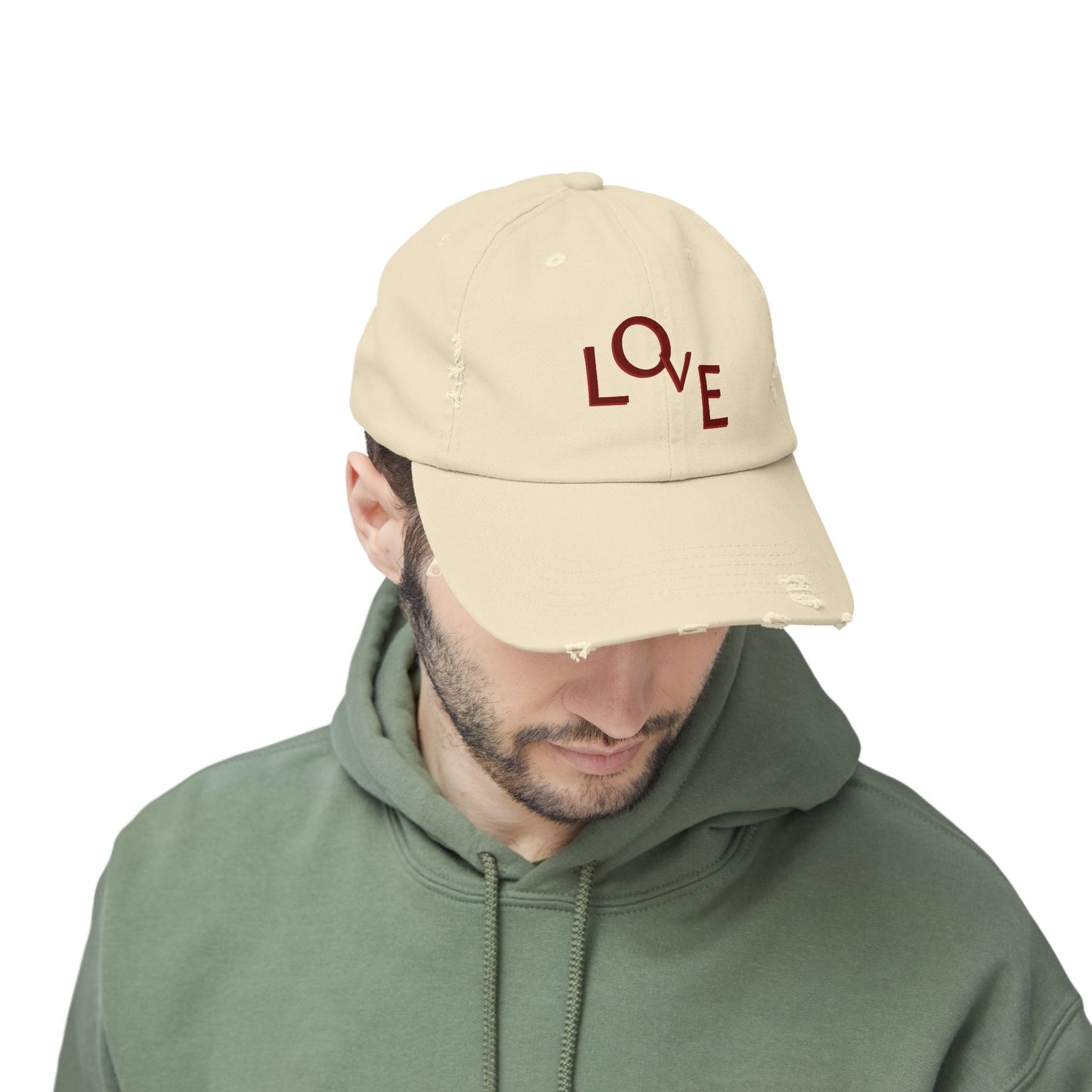 Hat Unisex Distressed Cap Love by Mariu del Campo. - Mariu del Campo