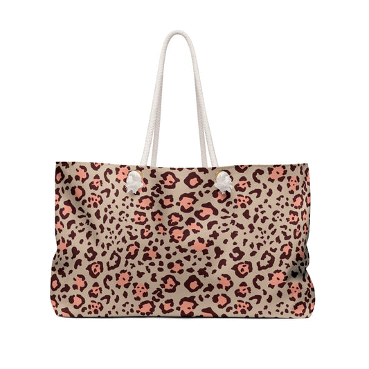 Weekender Bag Leopard Colors by Mariu del Campo — side view and sturdy handles