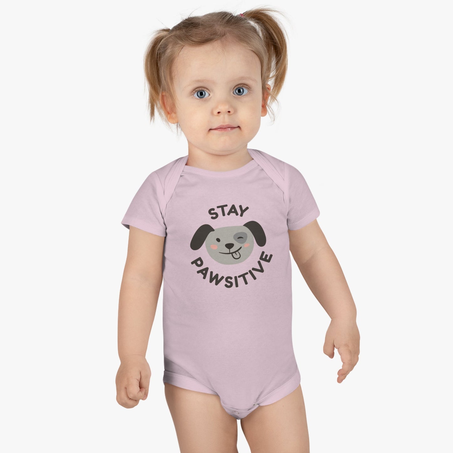 Bodysuit Unisex Baby Short Sleeve Stay Pawsitive by Mariu del Campo. - Mariu del Campo