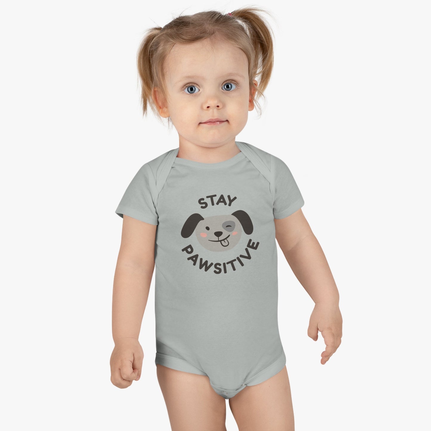 Bodysuit Unisex Baby Short Sleeve Stay Pawsitive by Mariu del Campo. - Mariu del Campo