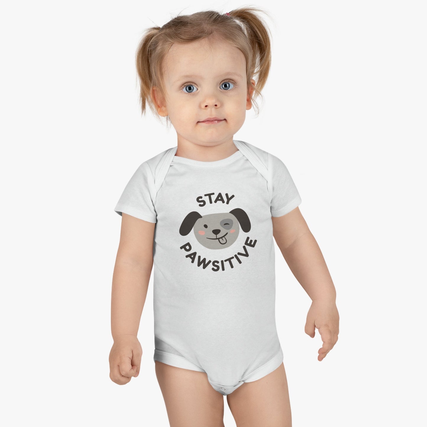 Bodysuit Unisex Baby Short Sleeve Stay Pawsitive by Mariu del Campo. - Mariu del Campo