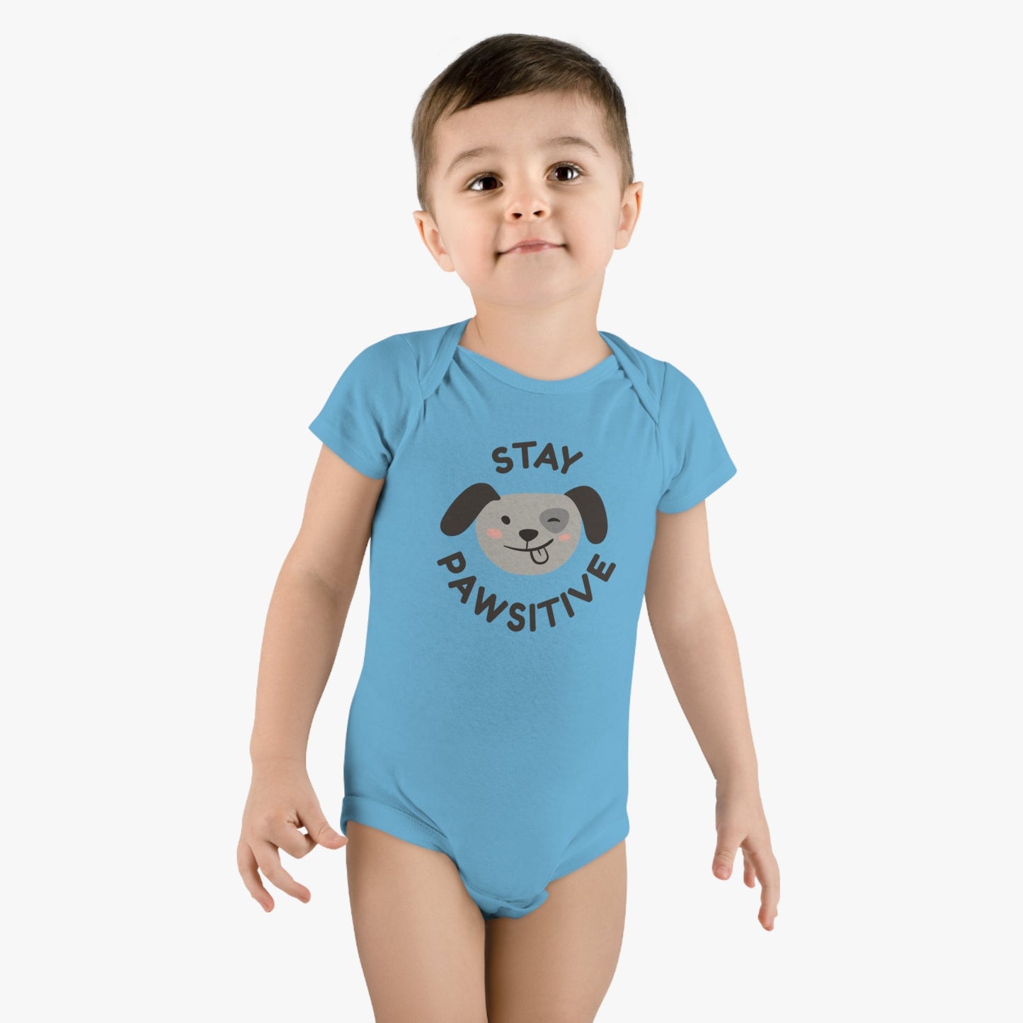 Bodysuit Unisex Baby Short Sleeve Stay Pawsitive by Mariu del Campo. - Mariu del Campo