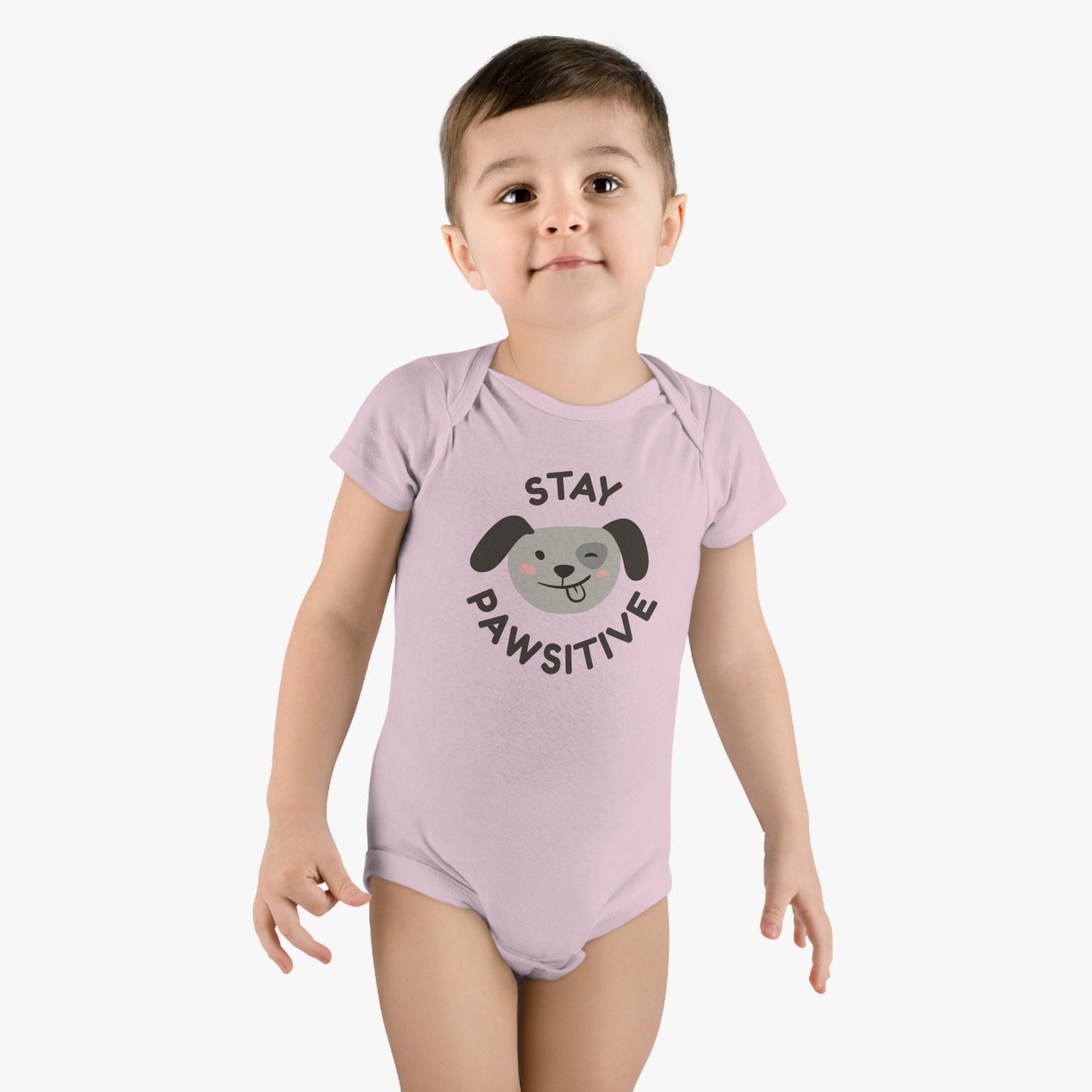 Bodysuit Unisex Baby Short Sleeve Stay Pawsitive by Mariu del Campo. - Mariu del Campo