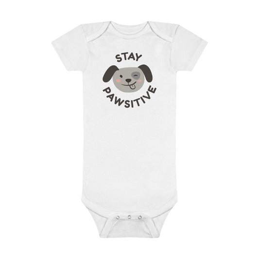 Bodysuit Unisex Baby Short Sleeve Stay Pawsitive by Mariu del Campo. - Mariu del Campo