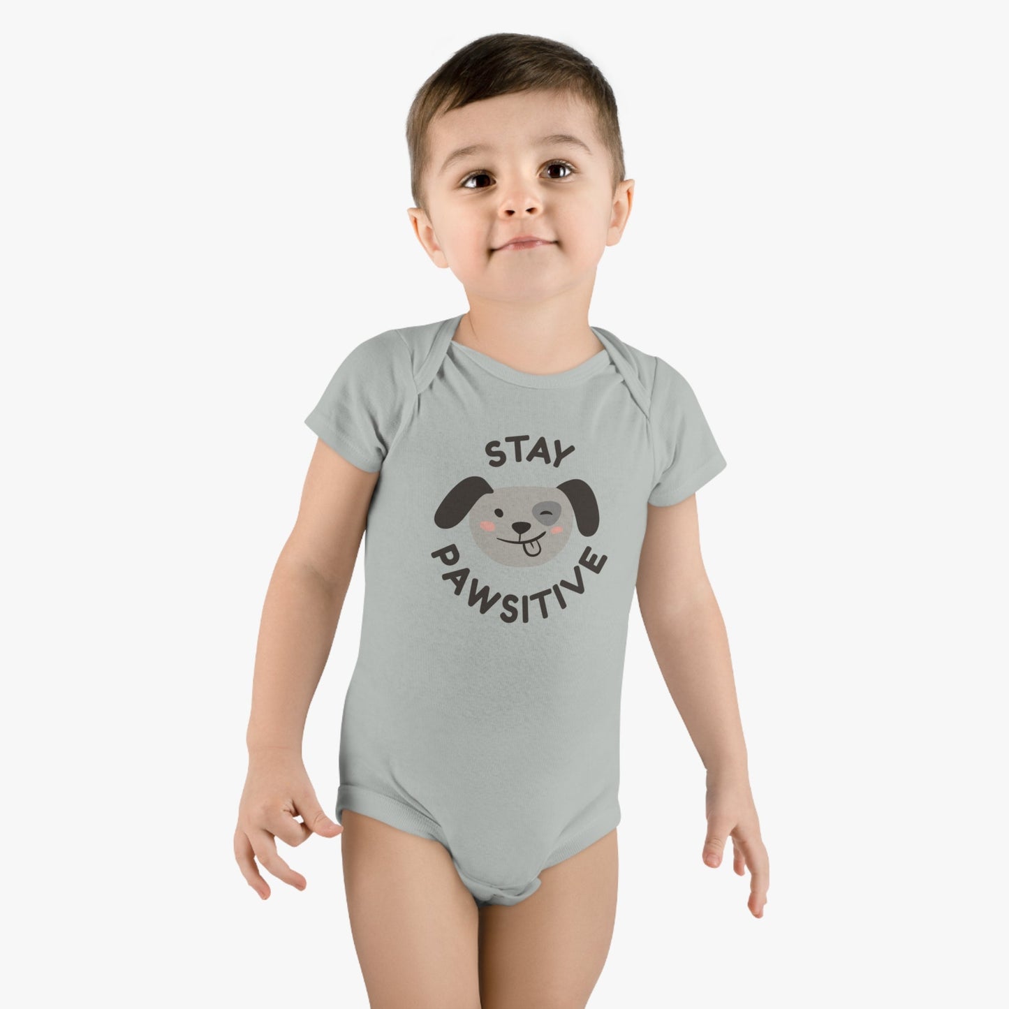 Bodysuit Unisex Baby Short Sleeve Stay Pawsitive by Mariu del Campo. - Mariu del Campo