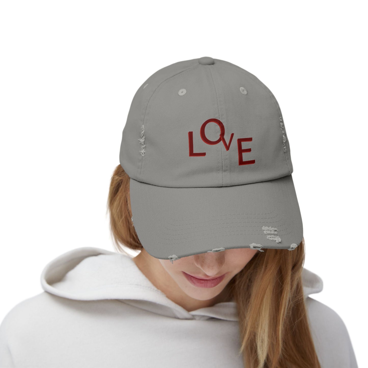 Hat Unisex Distressed Cap Love by Mariu del Campo. - Mariu del Campo