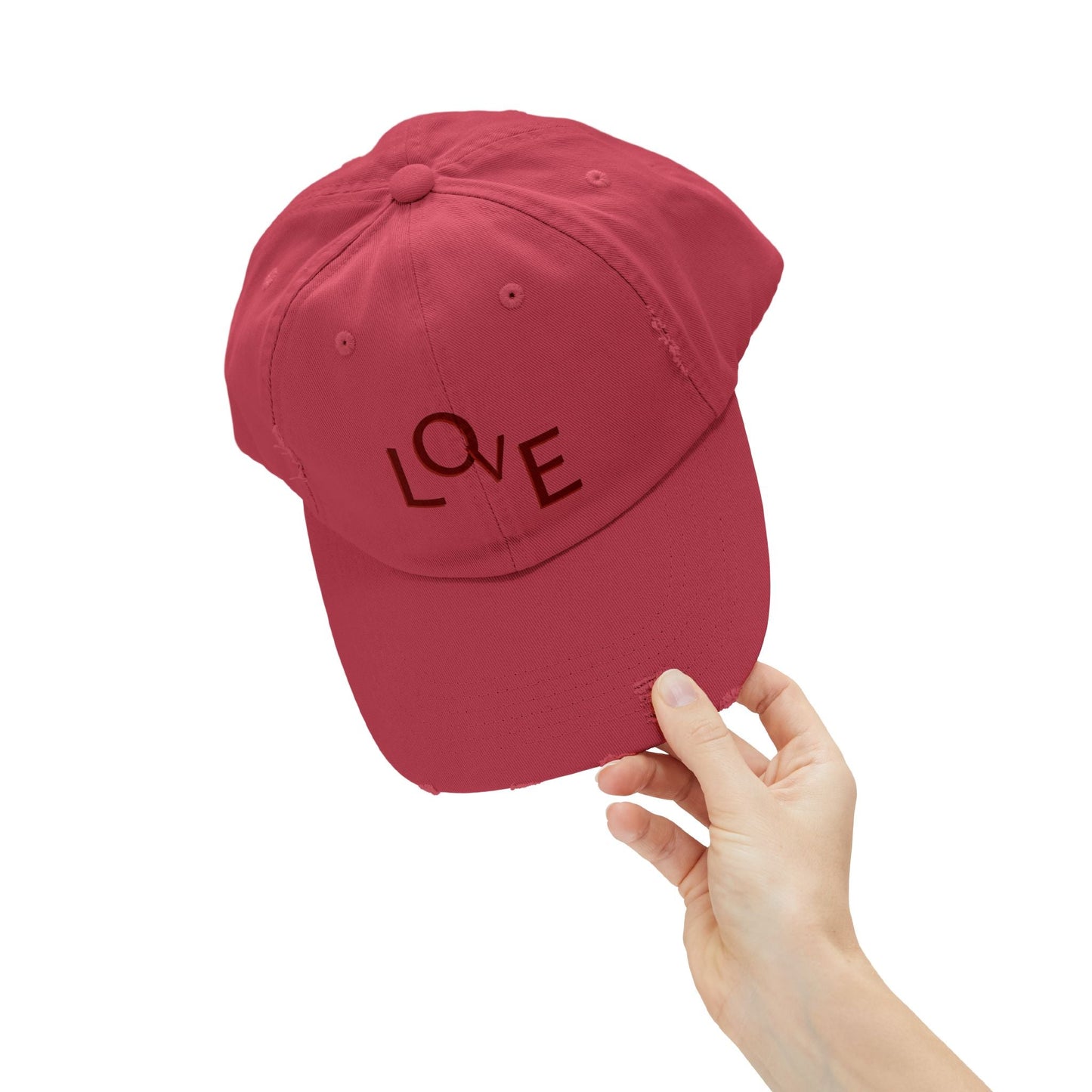 Hat Unisex Distressed Cap Love by Mariu del Campo. - Mariu del Campo