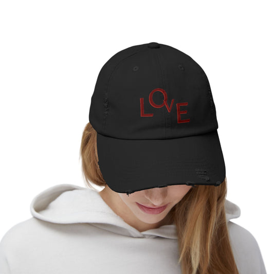 Hat Unisex Distressed Cap Love by Mariu del Campo. - Mariu del Campo