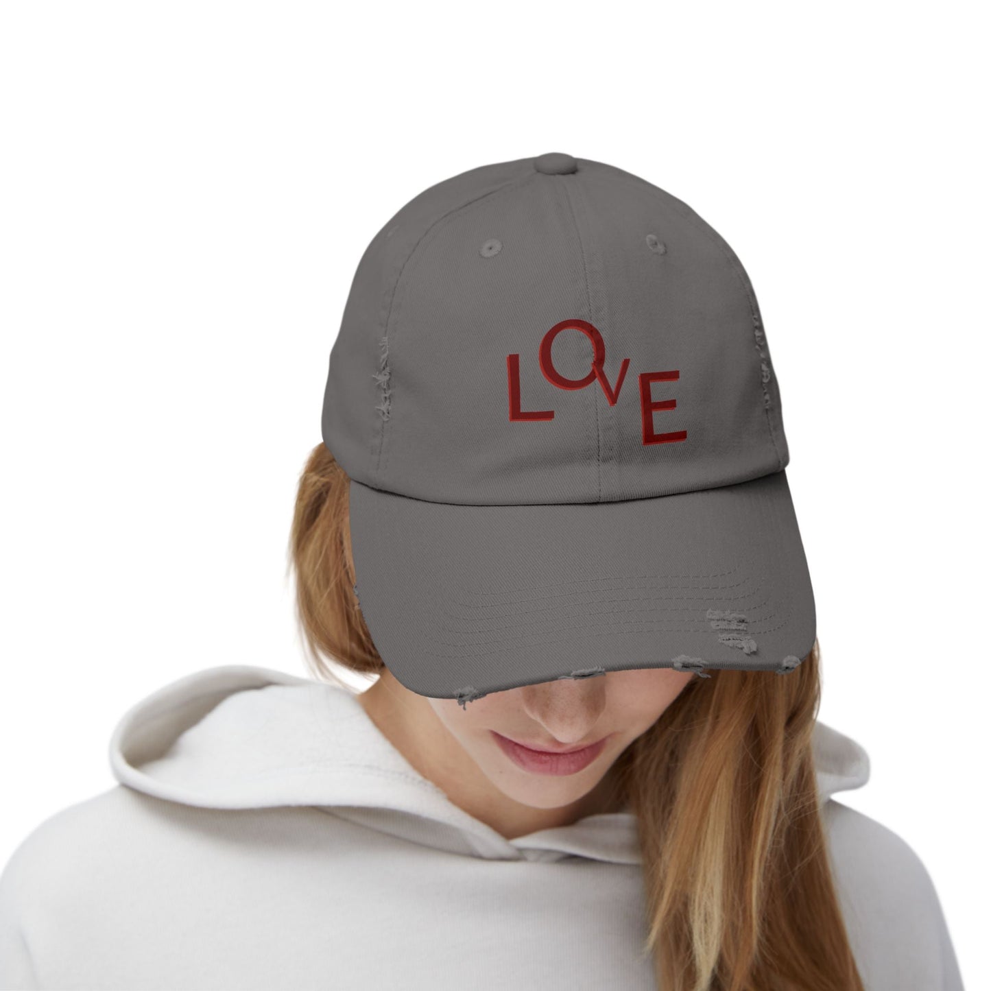Hat Unisex Distressed Cap Love by Mariu del Campo. - Mariu del Campo
