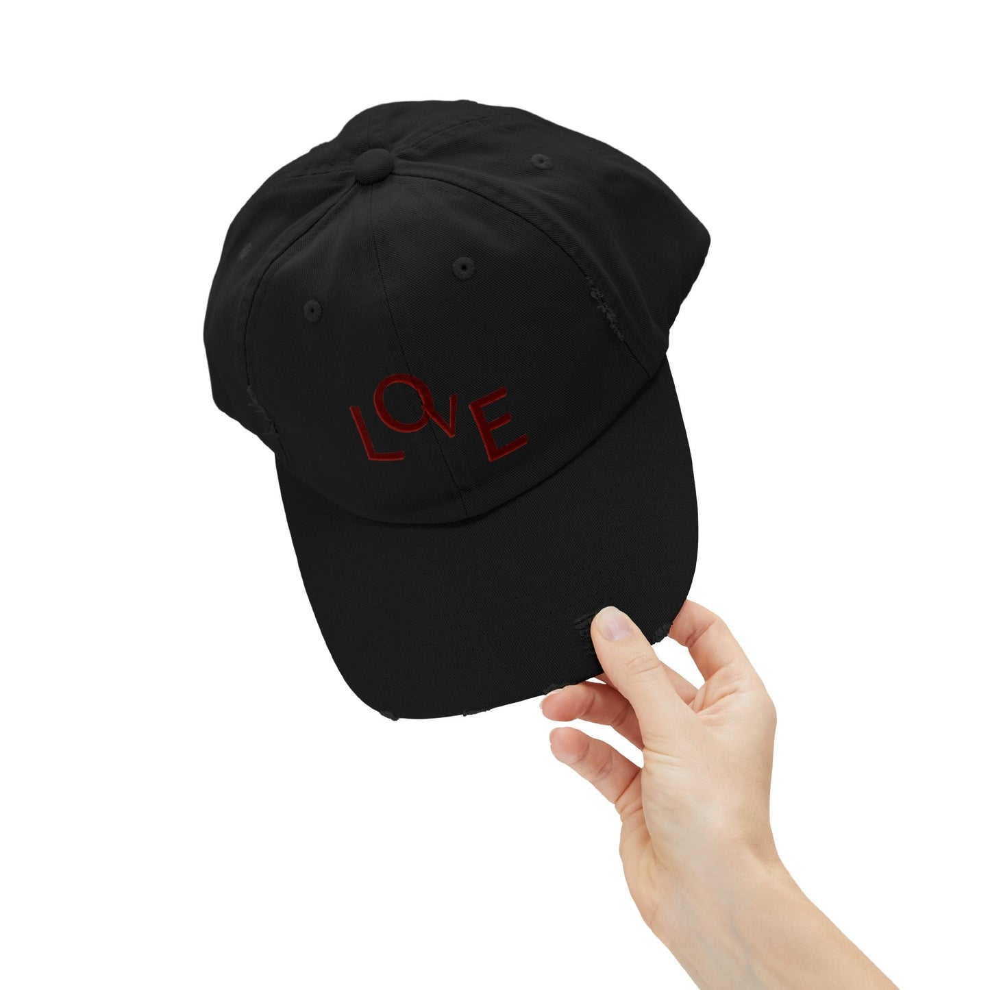 Hat Unisex Distressed Cap Love by Mariu del Campo. - Mariu del Campo