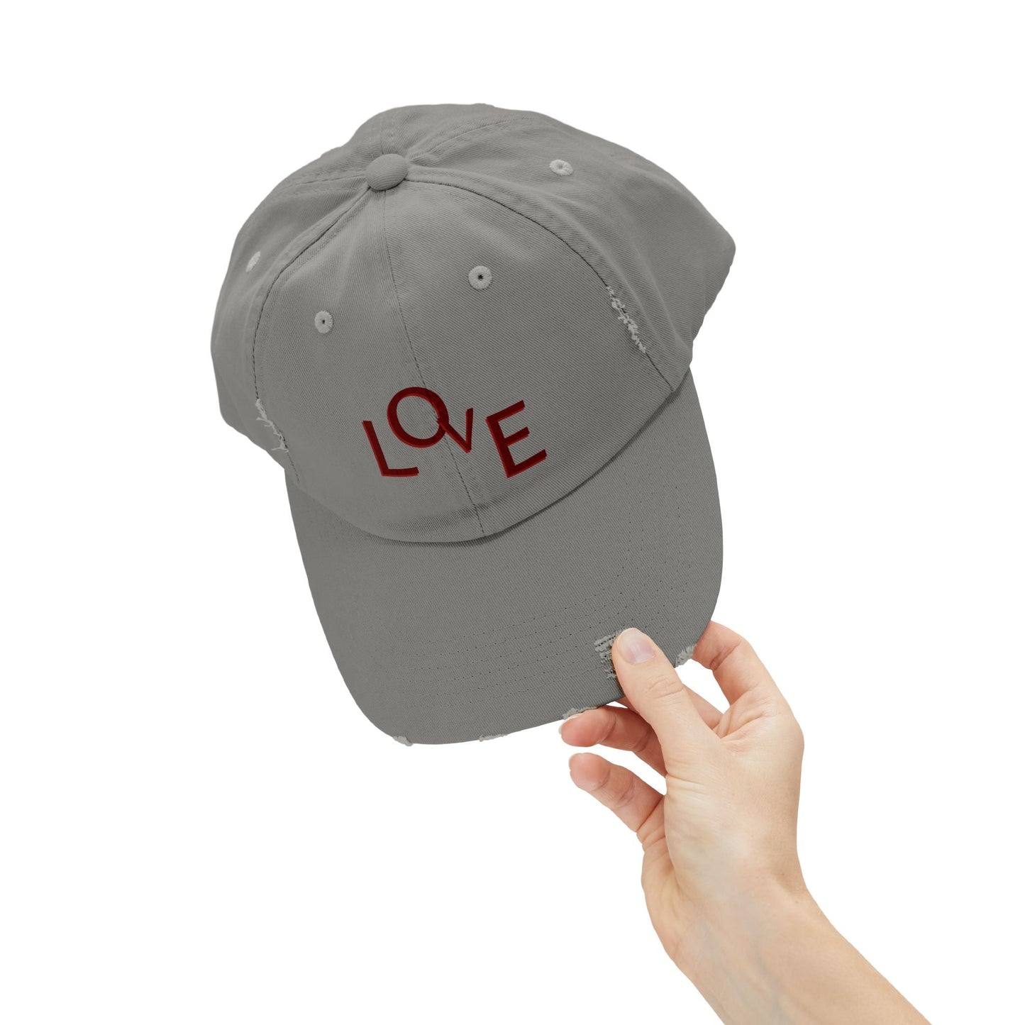 Hat Unisex Distressed Cap Love by Mariu del Campo. - Mariu del Campo