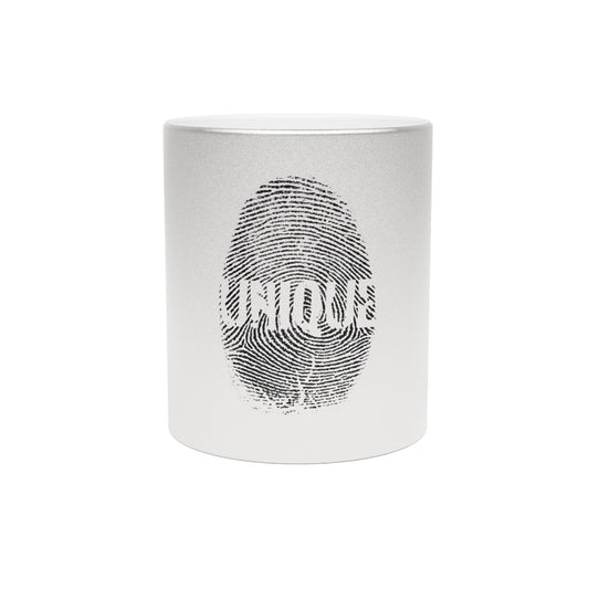Mug Metallic Silver Gold Unique by Mariu del Campo — silver metallic finish detail