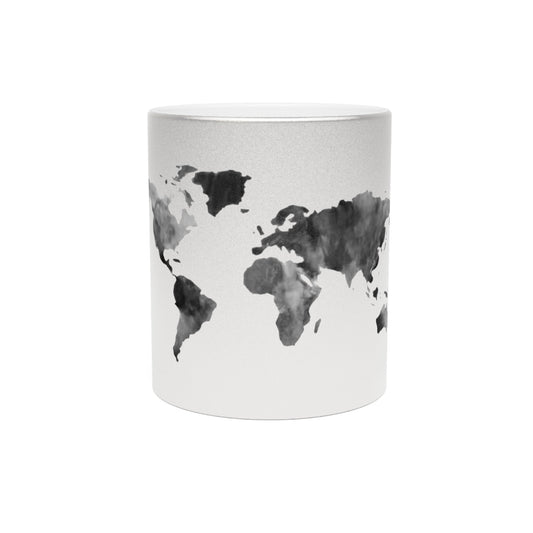 Mug Metallic Silver Gold World by Mariu del Campo — gold version with World artwork