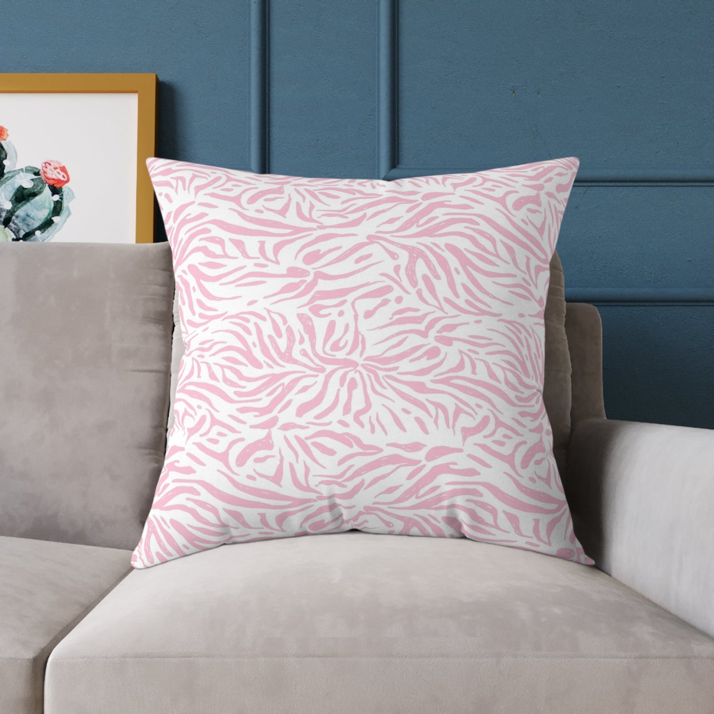 Pillow Square Poly Canvas pink zebra by Mariu del Campo. - Mariu del Campo