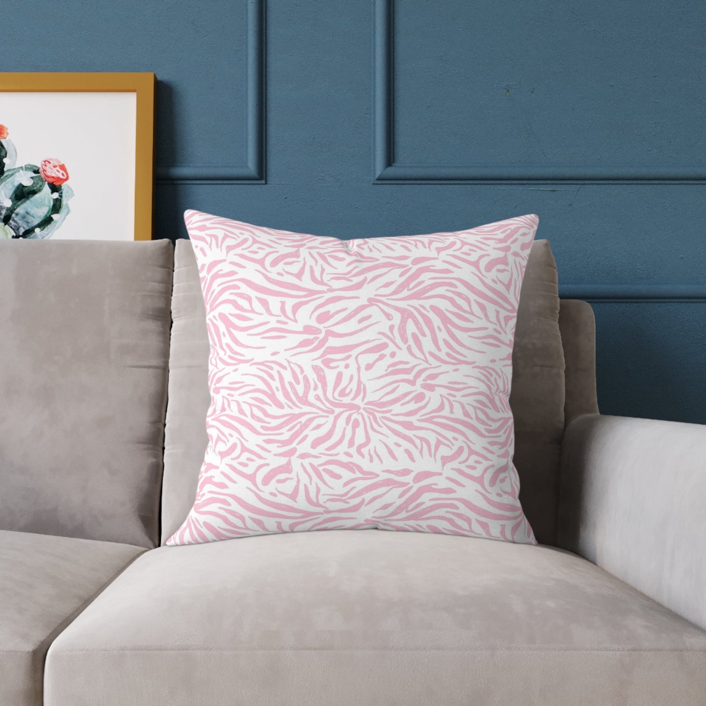 Pillow Square Poly Canvas pink zebra by Mariu del Campo. - Mariu del Campo