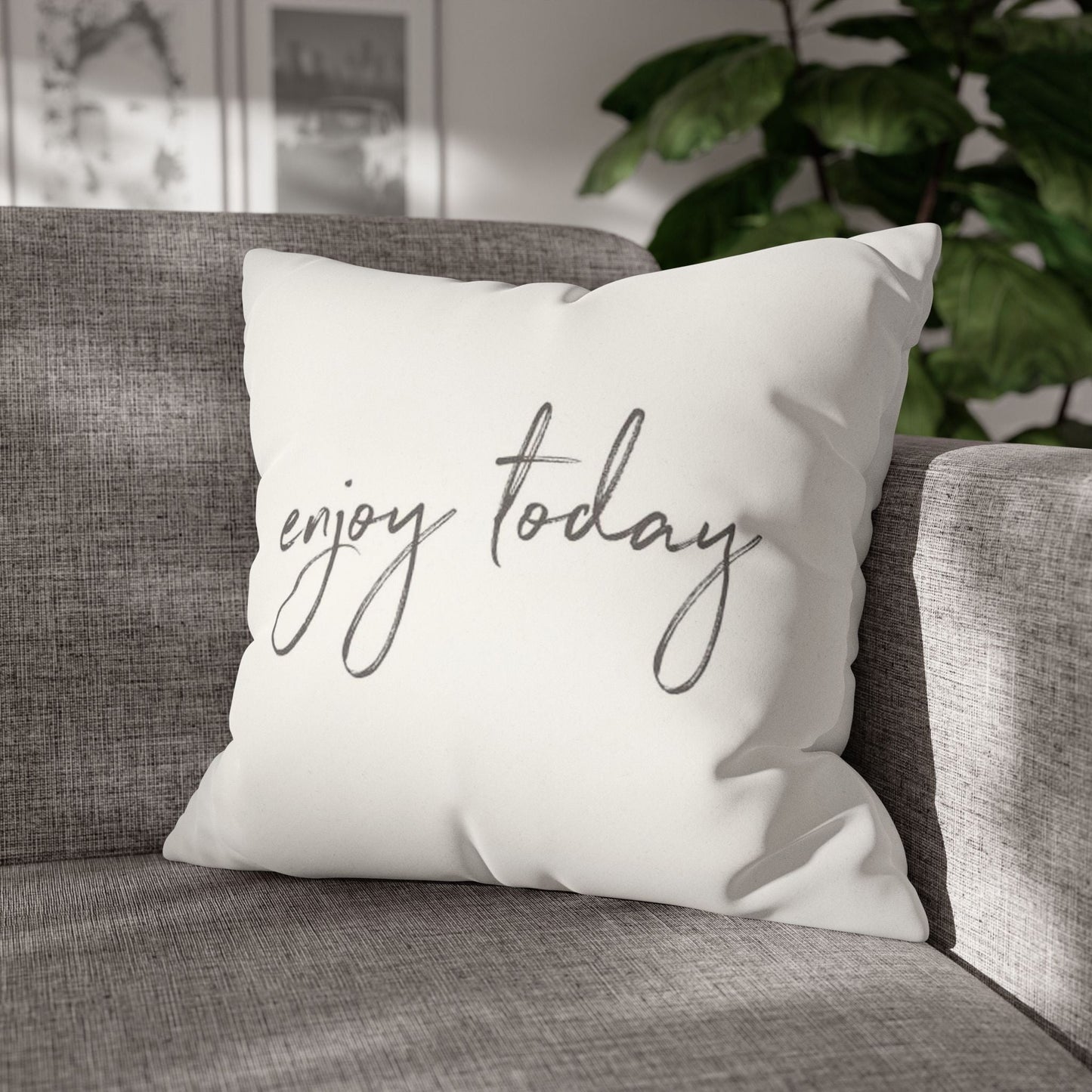 Pillowcase Faux Suede Square Enjoy Today by Mariu del Campo. - Mariu del Campo