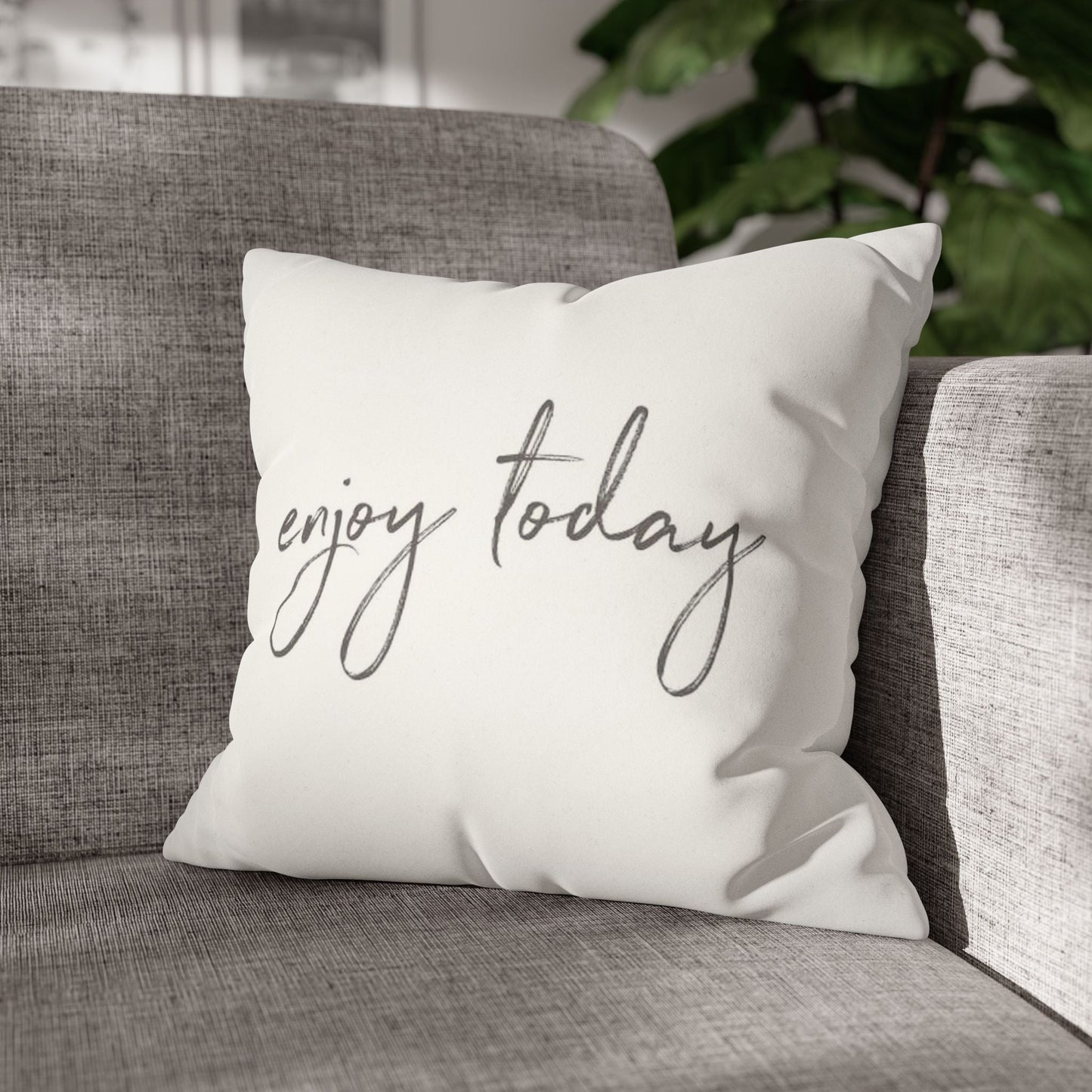 Pillowcase Faux Suede Square Enjoy Today by Mariu del Campo. - Mariu del Campo