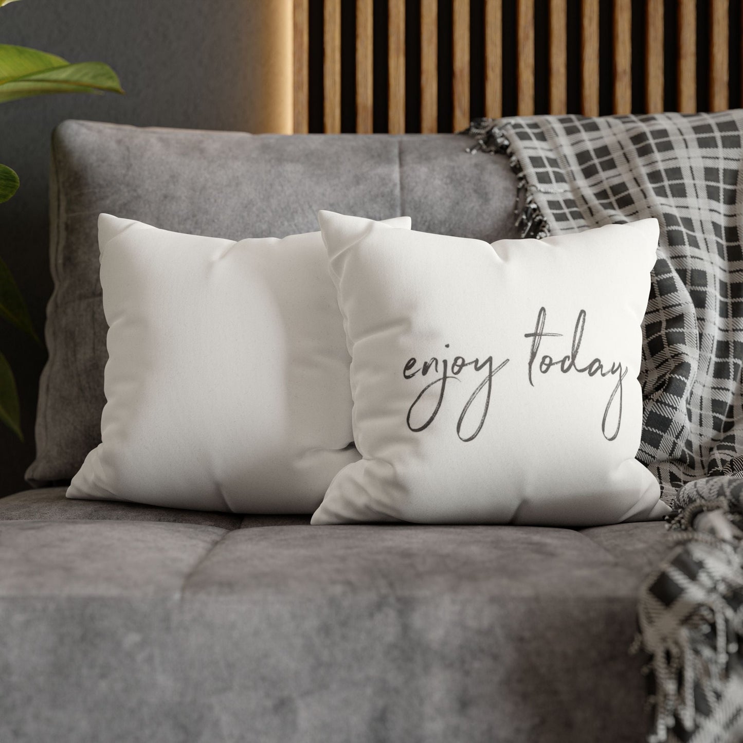 Pillowcase Faux Suede Square Enjoy Today by Mariu del Campo. - Mariu del Campo