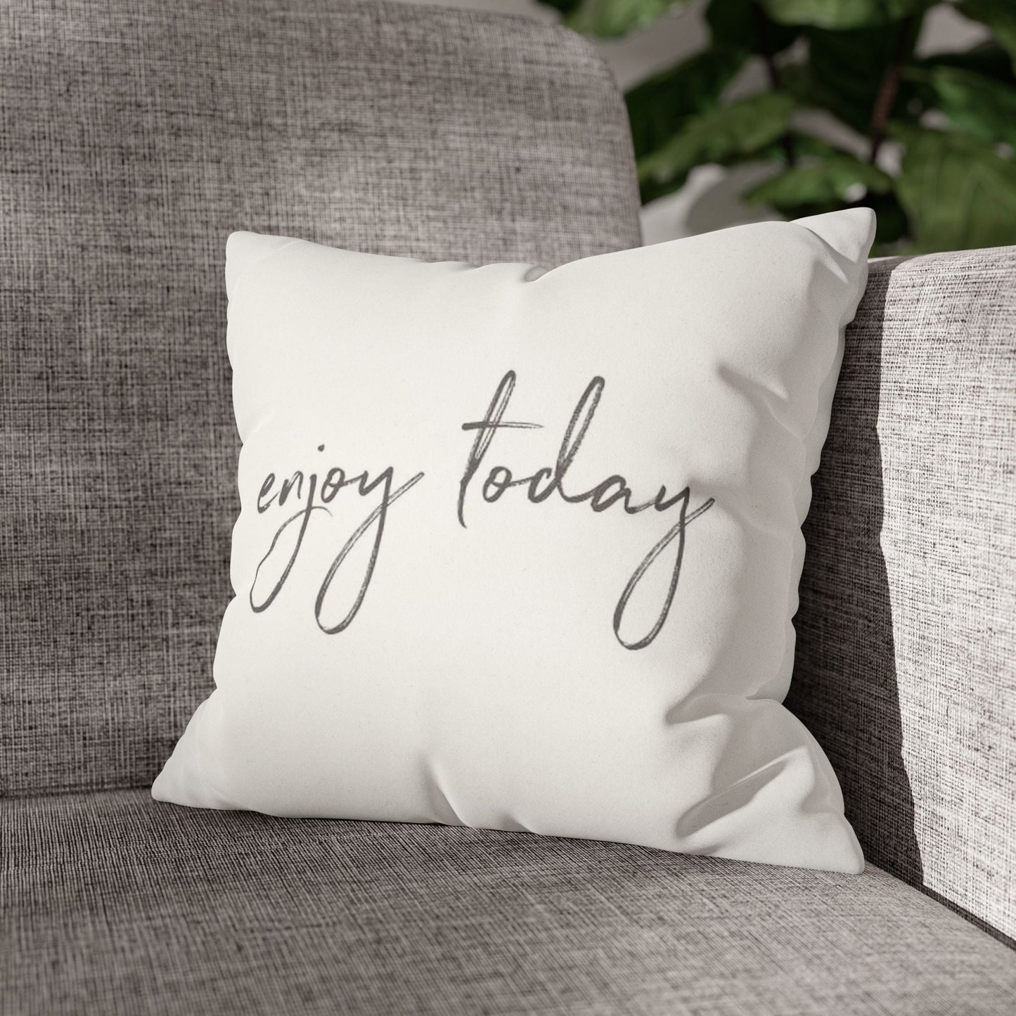 Pillowcase Faux Suede Square Enjoy Today by Mariu del Campo. - Mariu del Campo