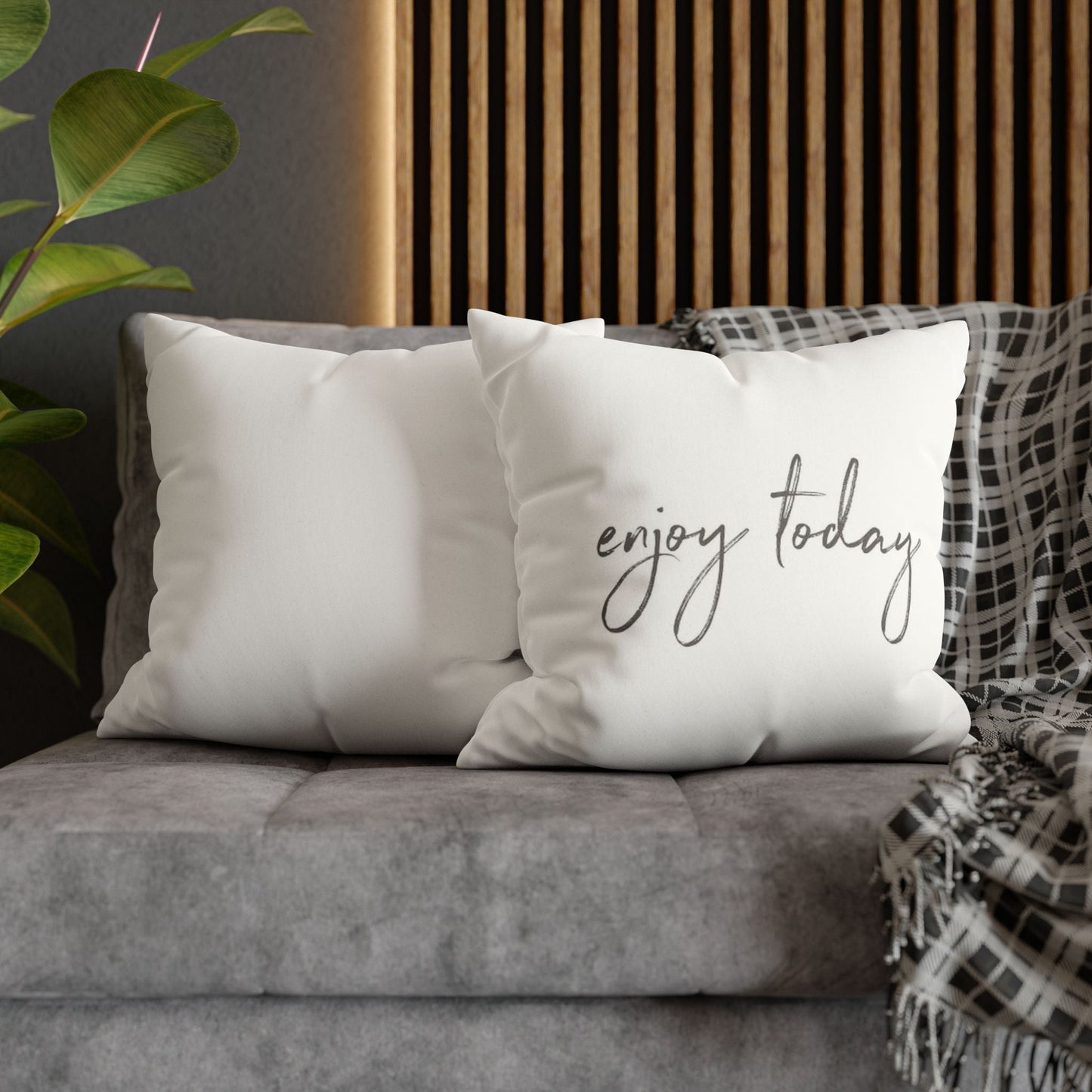 Pillowcase Faux Suede Square Enjoy Today by Mariu del Campo. - Mariu del Campo