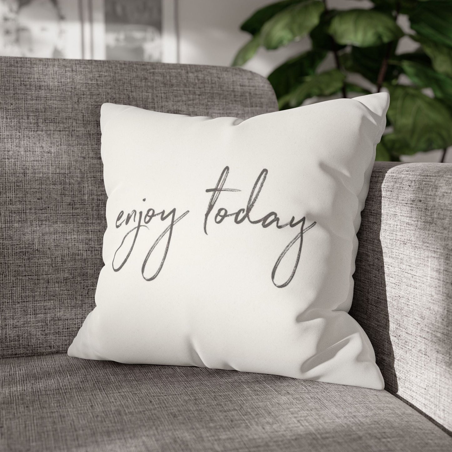 Pillowcase Faux Suede Square Enjoy Today by Mariu del Campo. - Mariu del Campo