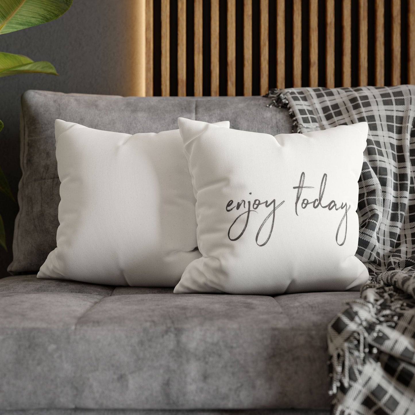Pillowcase Faux Suede Square Enjoy Today by Mariu del Campo. - Mariu del Campo