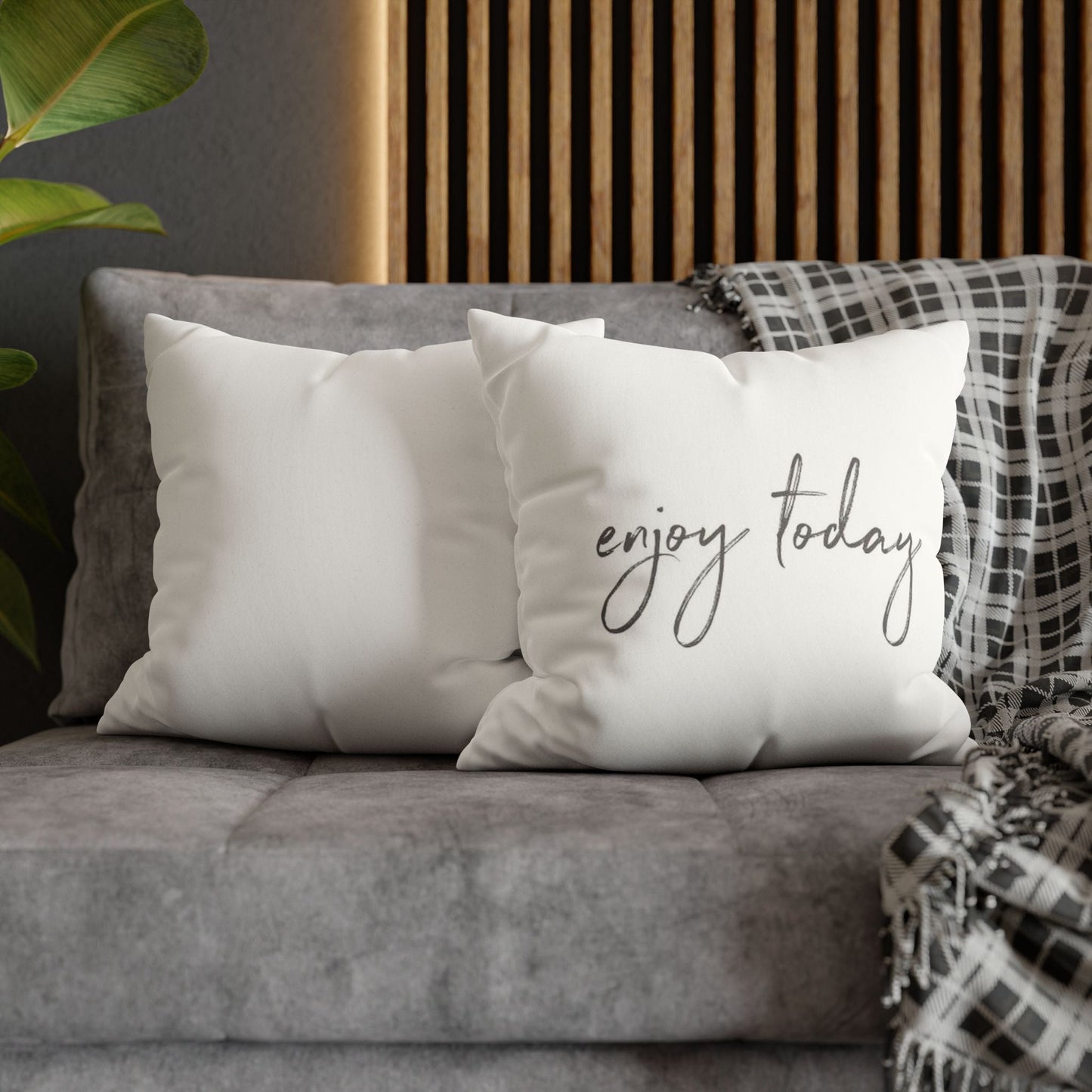 Pillowcase Faux Suede Square Enjoy Today by Mariu del Campo. - Mariu del Campo
