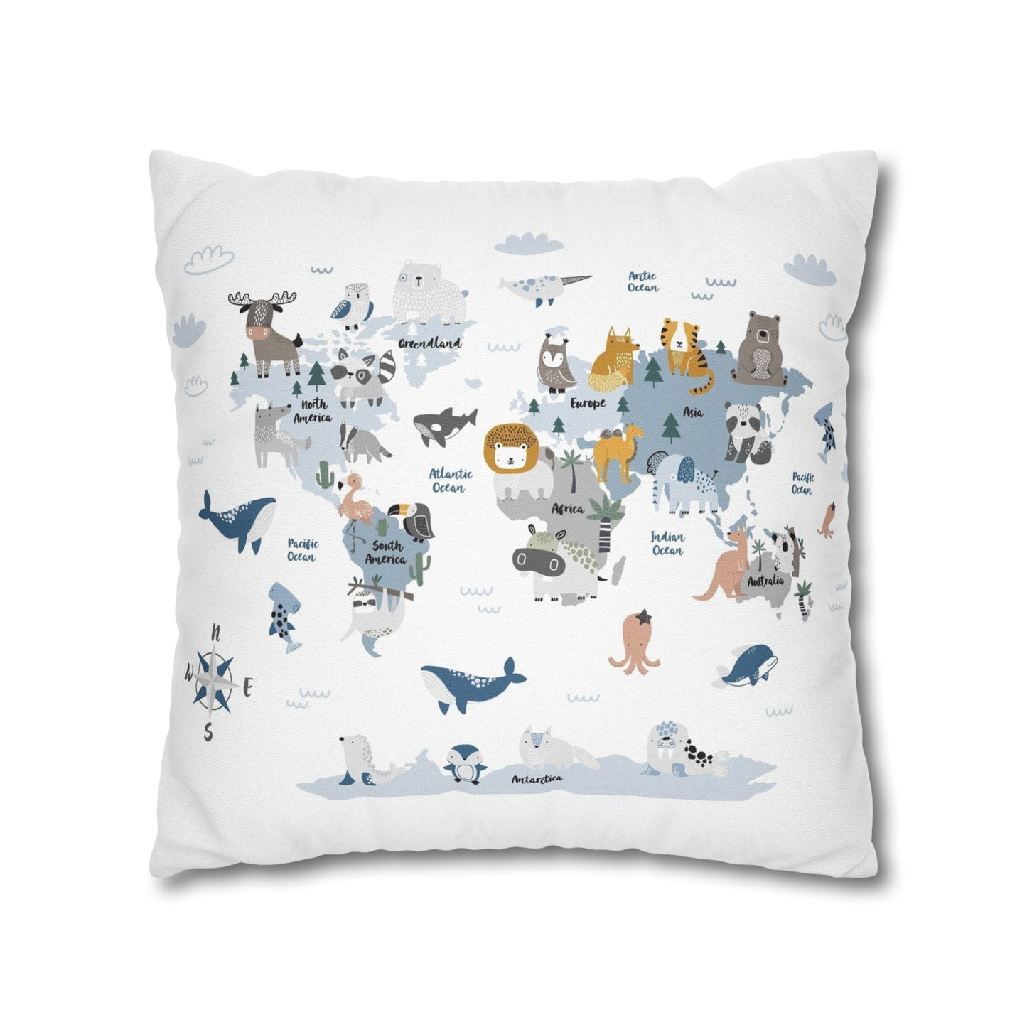 Pillowcase Spun Polyester Square animal world by Mariu del Campo. - Mariu del Campo