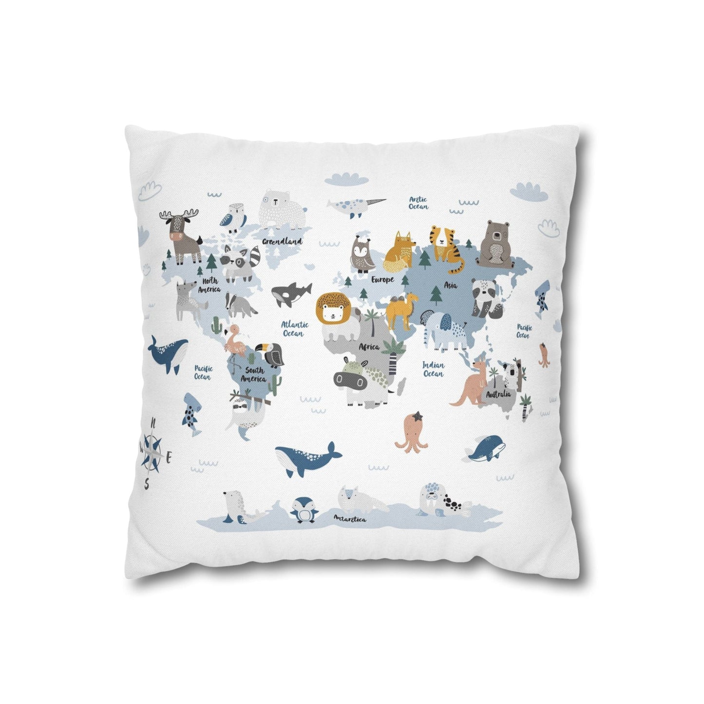 Pillowcase Spun Polyester Square animal world by Mariu del Campo. - Mariu del Campo