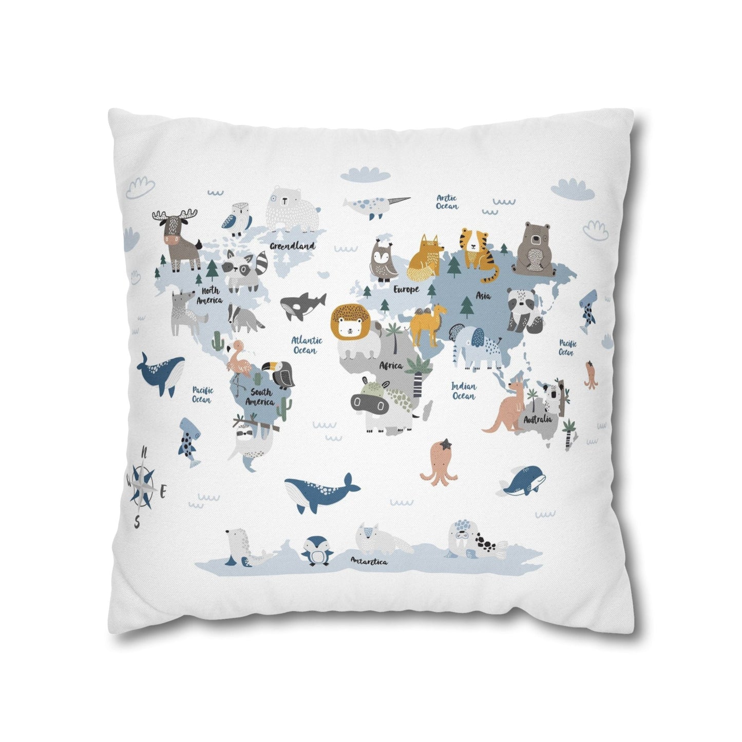 Pillowcase Spun Polyester Square animal world by Mariu del Campo. - Mariu del Campo
