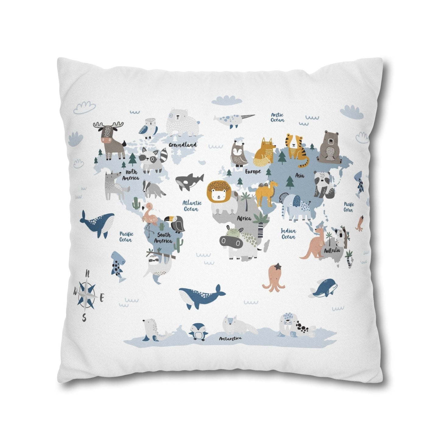 Pillowcase Spun Polyester Square animal world by Mariu del Campo. - Mariu del Campo