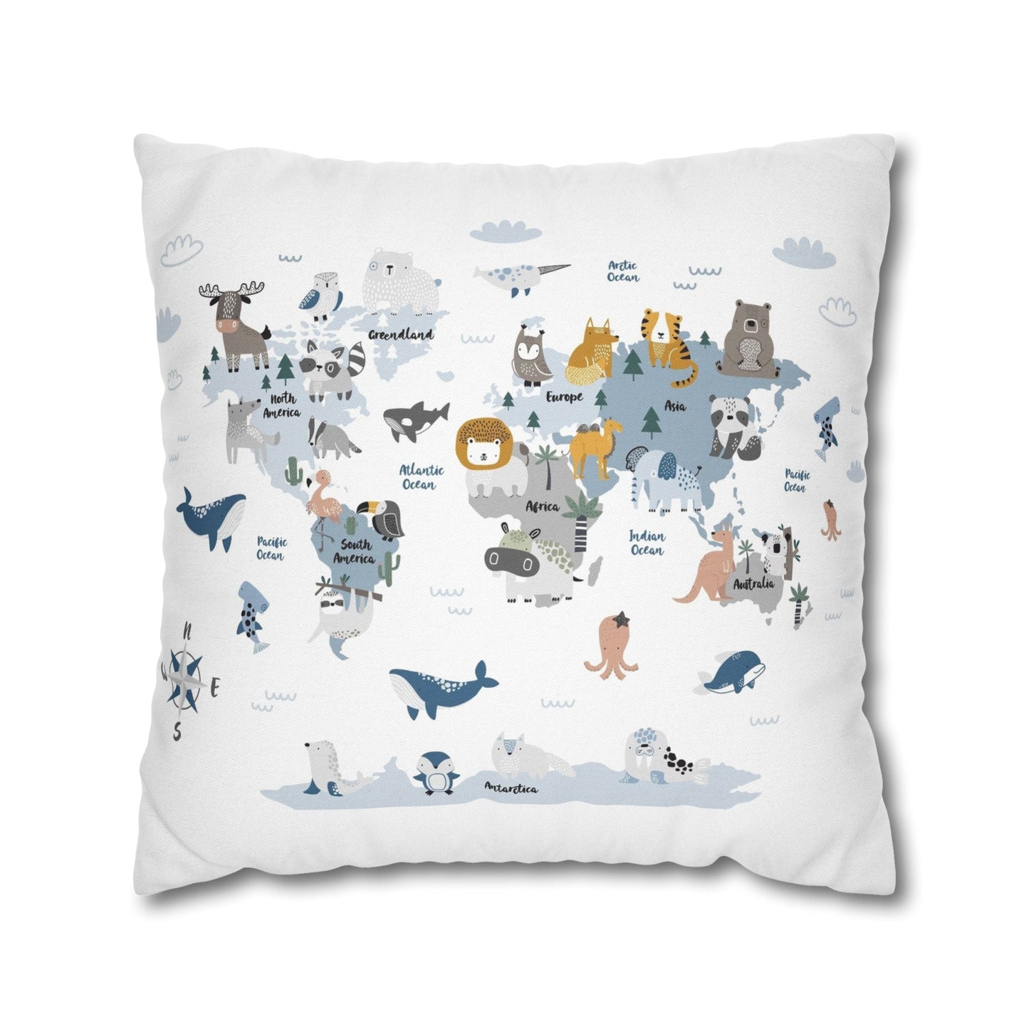 Pillowcase Spun Polyester Square animal world by Mariu del Campo. - Mariu del Campo