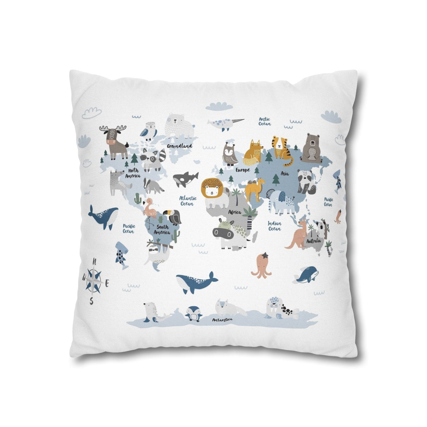 Pillowcase Spun Polyester Square animal world by Mariu del Campo. - Mariu del Campo