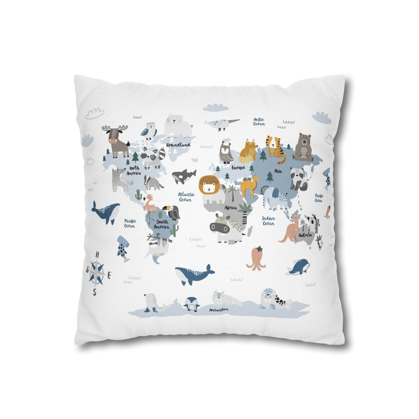Pillowcase Spun Polyester Square animal world by Mariu del Campo. - Mariu del Campo