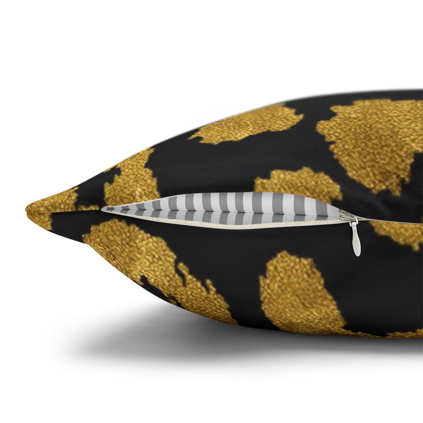 Pillowcase Square Poly Canvas gold leopard black by Mariu del Campo. - Mariu del Campo