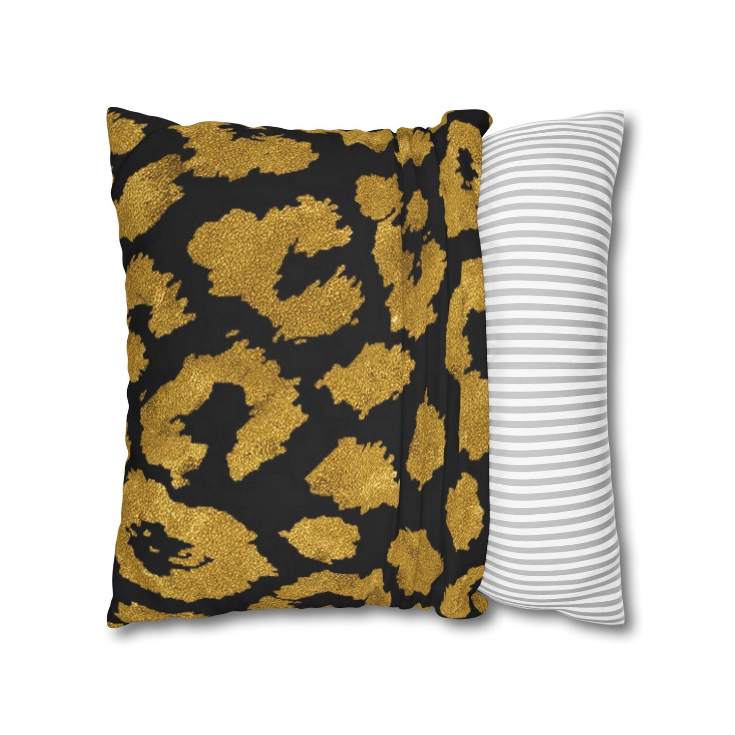 Pillowcase Square Poly Canvas gold leopard black by Mariu del Campo. - Mariu del Campo