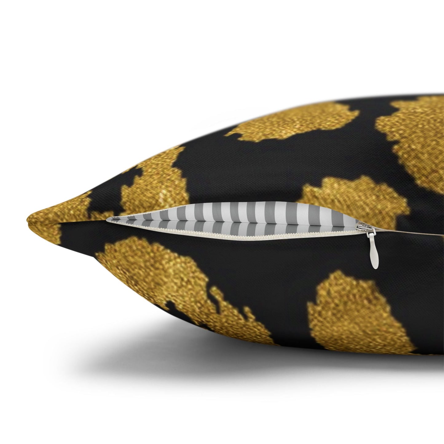 Pillowcase Square Poly Canvas gold leopard black by Mariu del Campo. - Mariu del Campo