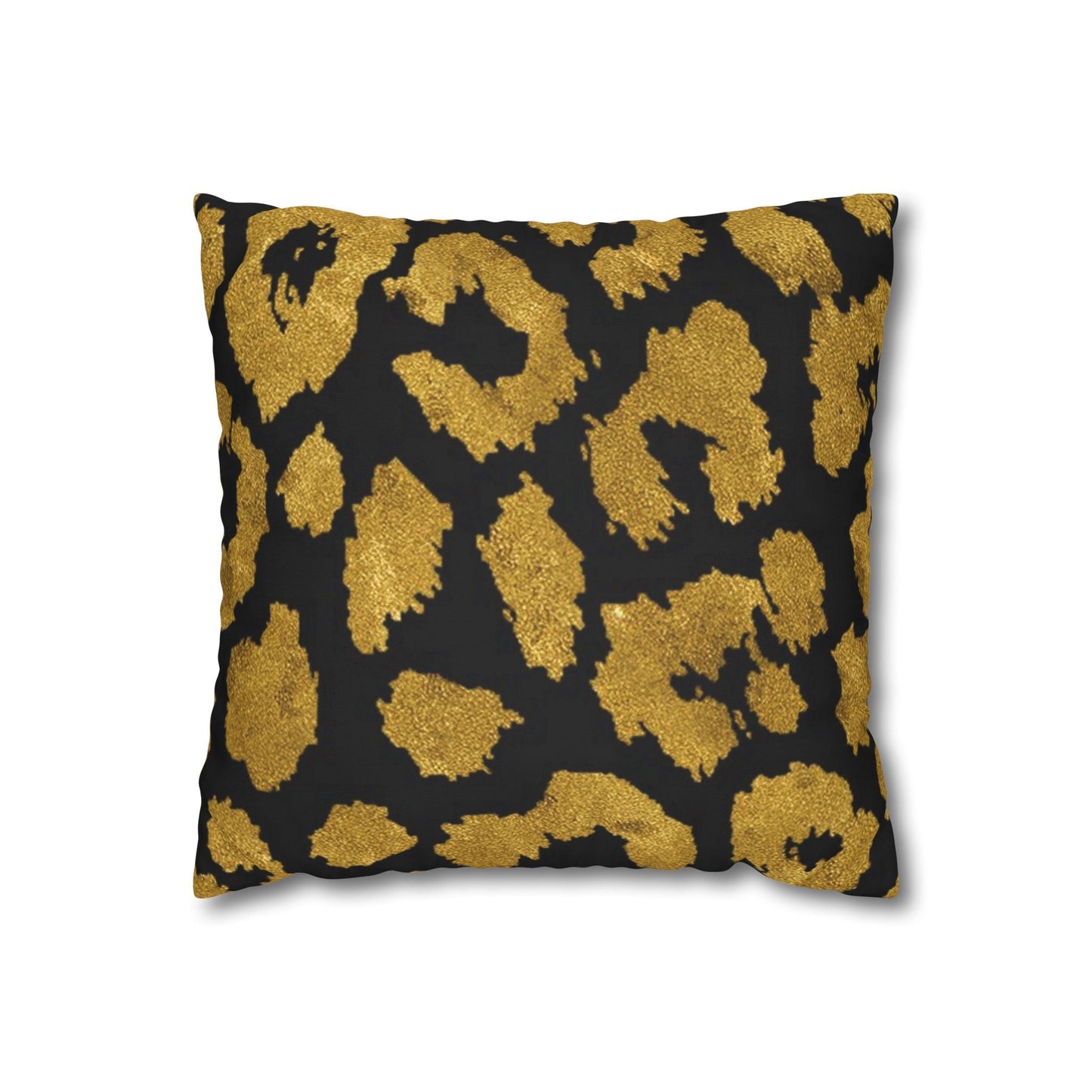 Pillowcase Square Poly Canvas gold leopard black by Mariu del Campo. - Mariu del Campo